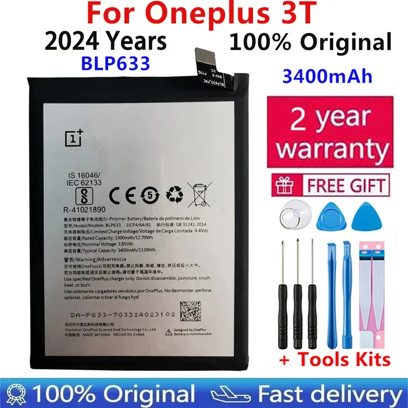 

100% Оригинальный аккумулятор для Oneplus 3T Высокое качество 3400 мАч BLP633 Замена для Oneplus Three T батареи для смартфонов трек-код