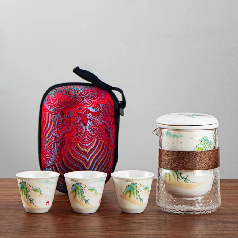 High quality white porcelain travel tea set 3 cup 1 pot 1bag,tea cup teapot Chinese ceramic teapot kettle porcelain gaiwan mug