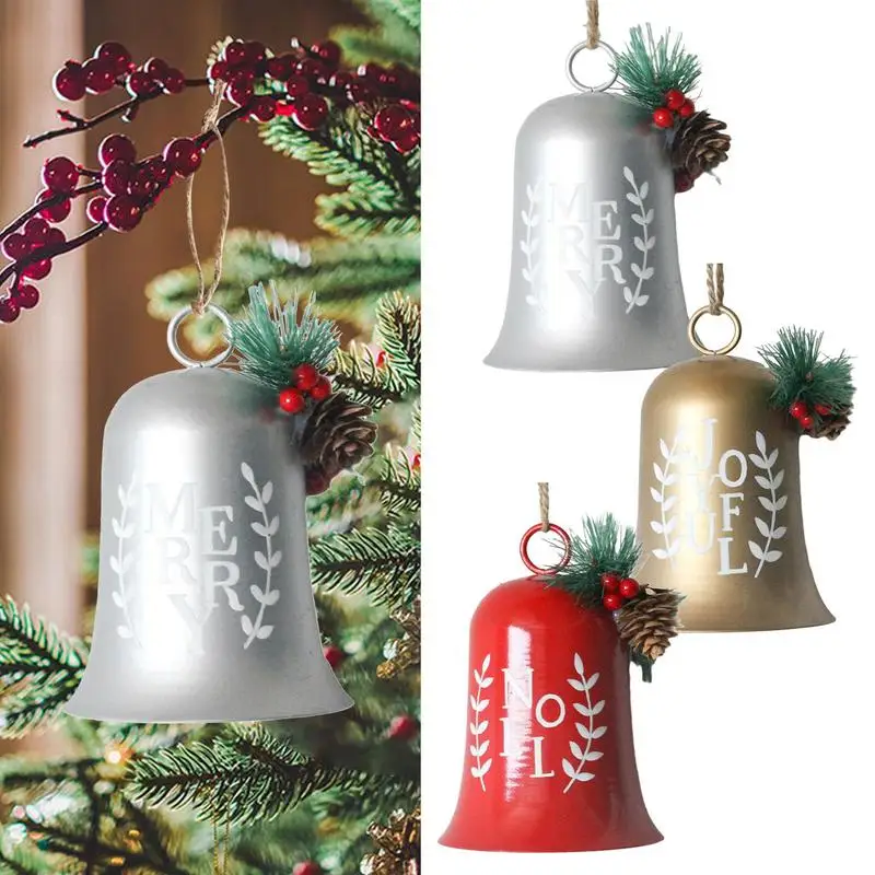 

Merry Christmas Bell Pendant Classic Iron With Pine Cones Party Tree Decoration DIY Handmade Crafts Ornaments For Window Door