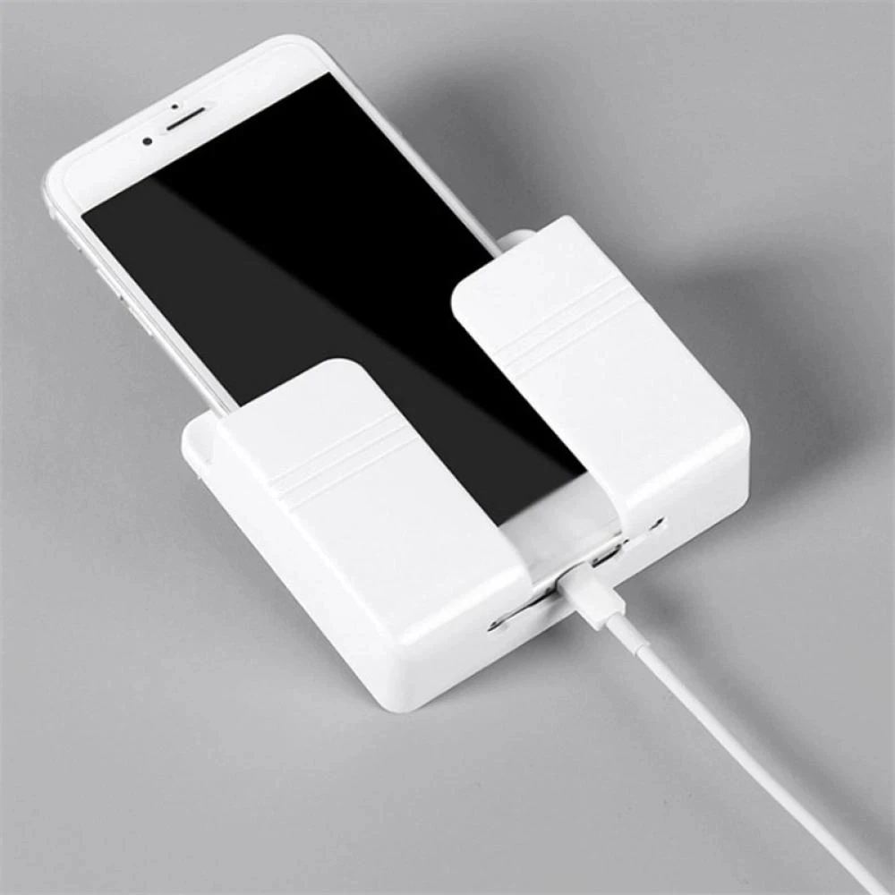 Phone Holder Wall Mounted Organizer Storage Box Remote Control Mounted Mobile Phone Plug Multifunction Shelf Hook Storage Racks