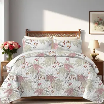 3-Piece Floral Quilt Set – Queen Size 1