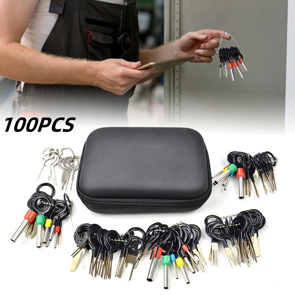 Car Terminal Removal Repair Tools 100Pcs Electrical Wiring Crimp Connector Pin Extractor Kit Keys Automotive Plug Pullers car terminal extractor terminal removal kit car repair tool terminal removal tool car terminal puller electrical connector pin removal kit