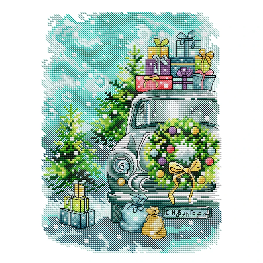 Cross Stitch Kit Christmas Gift Car 14CT Printed Embroidery Needlework