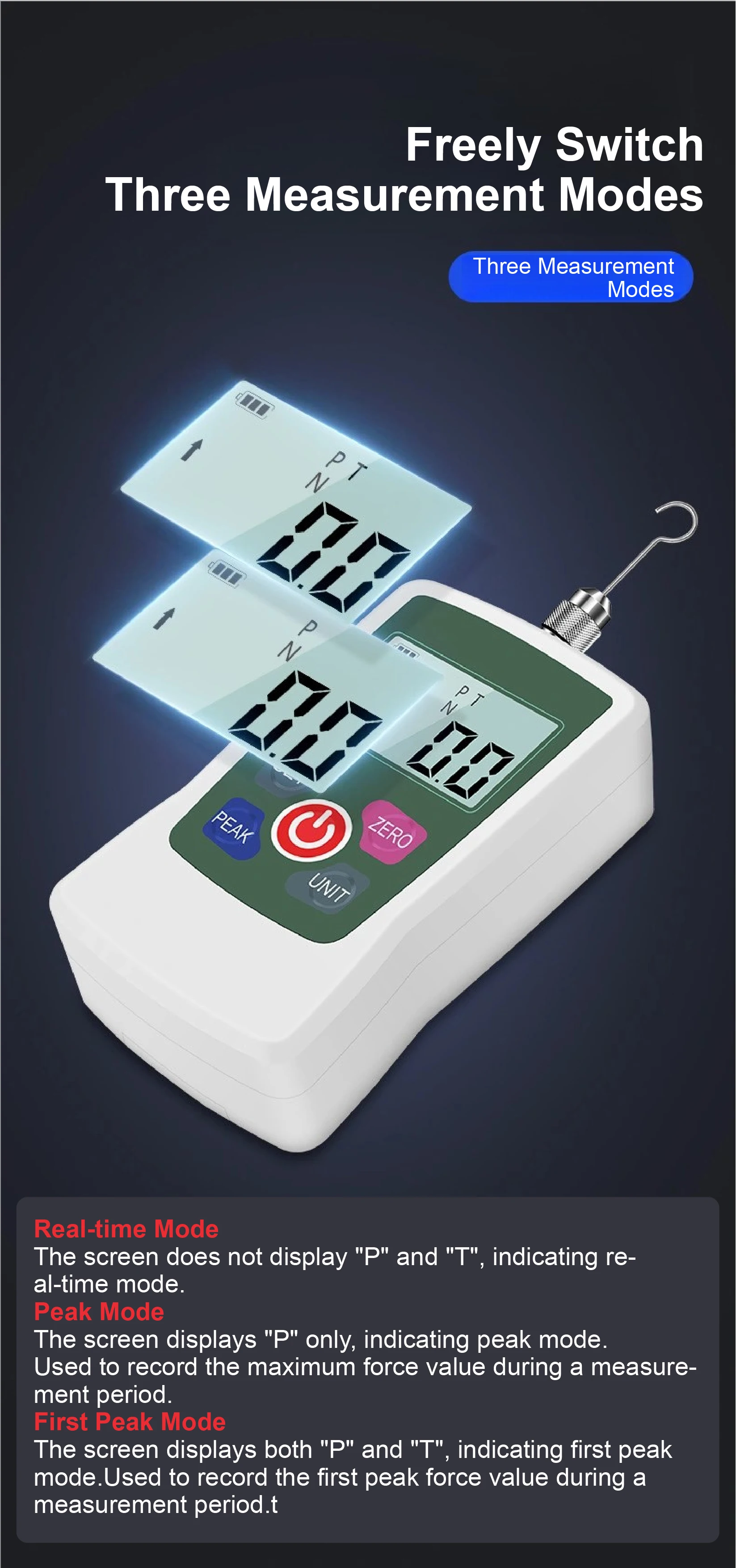 ZMF Mini Push Pull Force Gauge 10N 500N LCD Digital Force Meter N Kg Lb oz for C