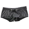 PU Leather Men's Boxer Shorts Sexy Big Penis Pouch Gay Underwear Low Waist Buttons Back Open Erotic Boxers Hollow Out Underpants 5
