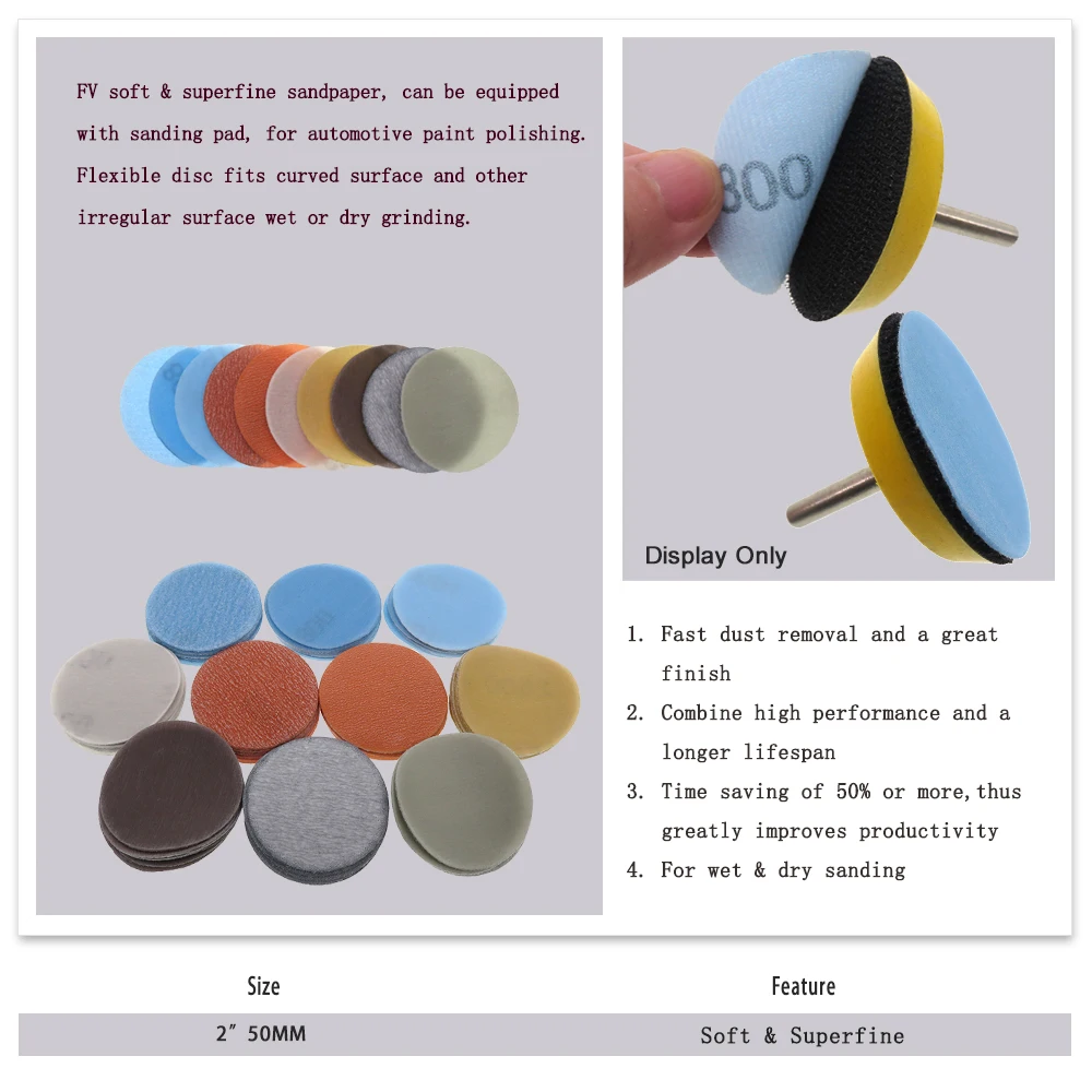 FV Superfine Soft Polish Wet and Dray Hook & Loop Auto Body Film Sanding Discs Paint Abrasive Sandpaper 30PCS 3 Inch 75mm