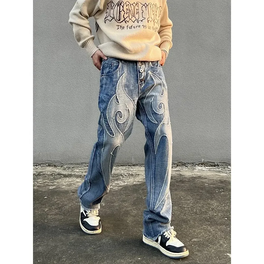 Pantalones Vaqueros De Calidad Lavados Para Hombre Y Mujer, Jeans Con Estampado De Patrón