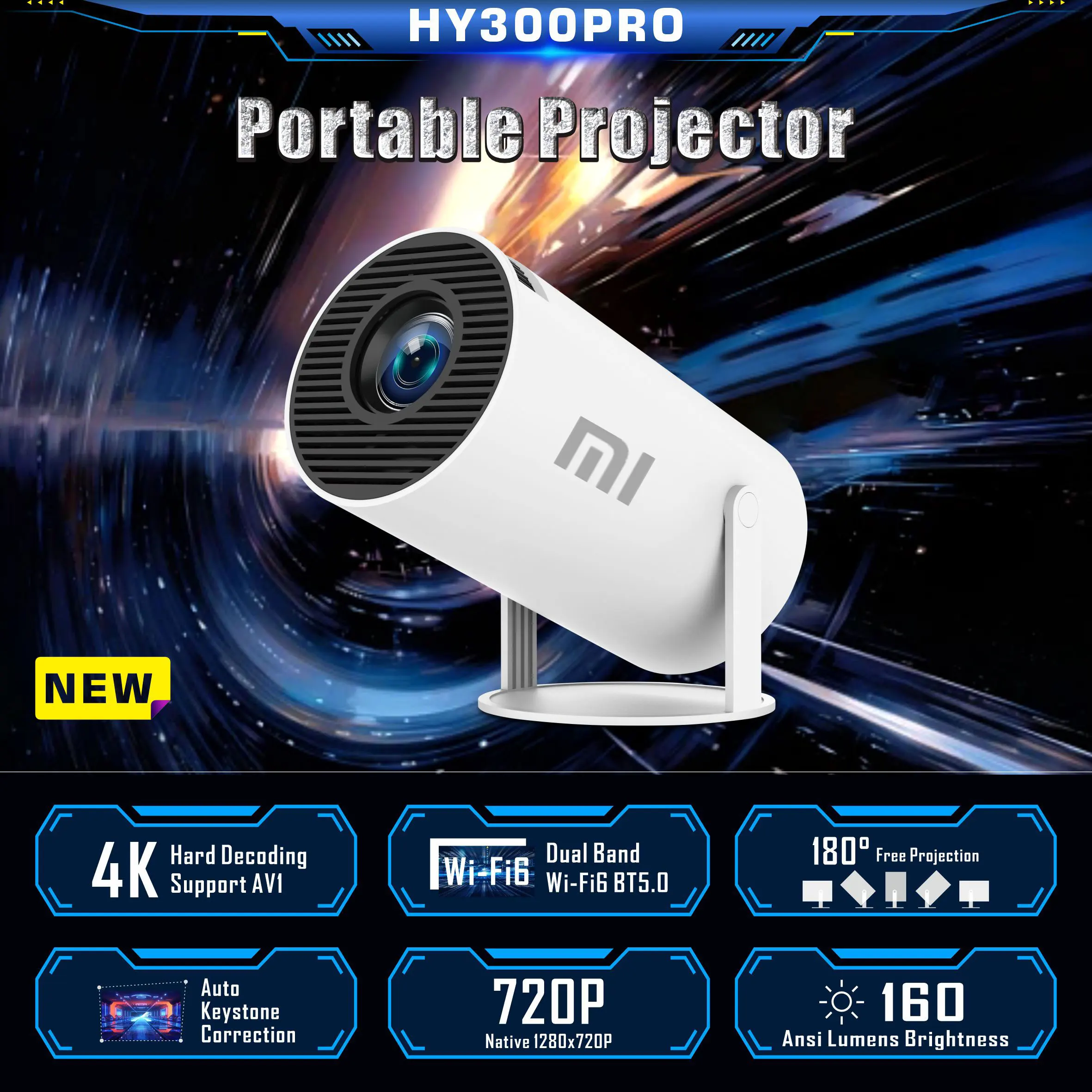 Xiaomi HY300 PRO 4K Projector Android 11 Dual Wifi6 260ANSI Allwinner H713 BT5.0 1080P 1280*720P Portable Home Cinema Outdoor 1