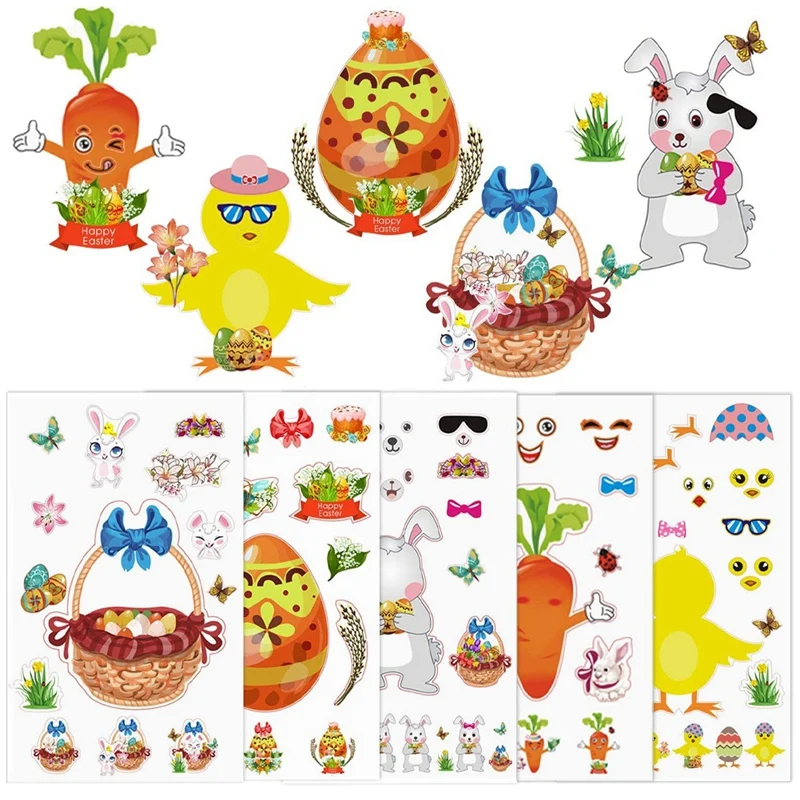 

Пасхальные наклейки для яиц, кроликов, куриц, цветов, корзины, моркови, 20 листов