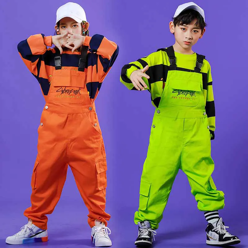 

Kids Fluorescent Green Top Overalls Children'S Kpop Clothes Boys Jazz Dance Wear Girls Cool Hip Hop Dance Costumes Outfit