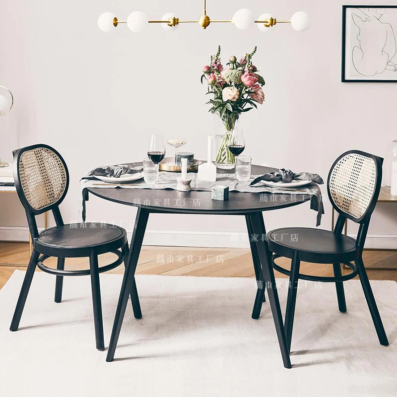 

Solid wood rattan dining chair household minsu restaurant