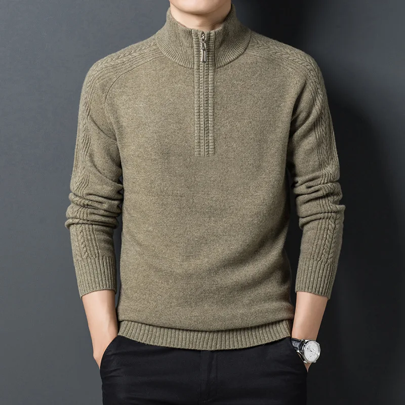 

Autumn/winter warm casual jacquard wool thick cardigan men's 2022 new half zipper knit sweater