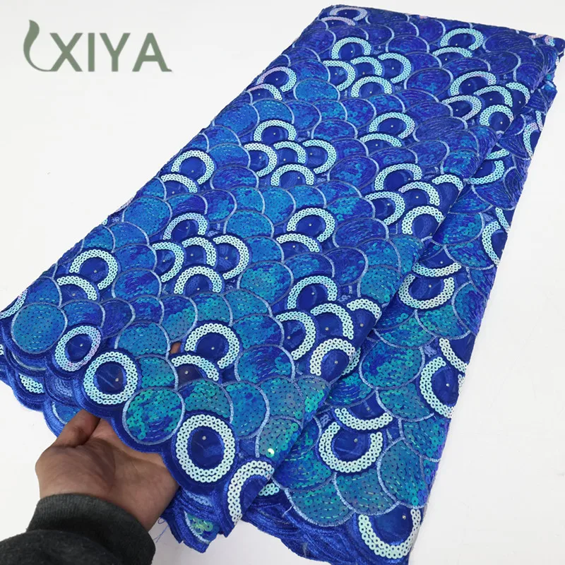 

XIYA Nigeria Sequin Lace Fabric With Stones 2023 High Quality 5 Yards French Embroidery Tulle African Fabric For Party LY2185