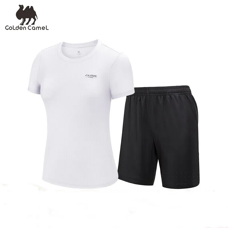 GOLDEN CAMEL T-shirts Shorts Men Women Breathable Sport Suits Outdoor Fishing Tactical Military Men Shirts Running Short for