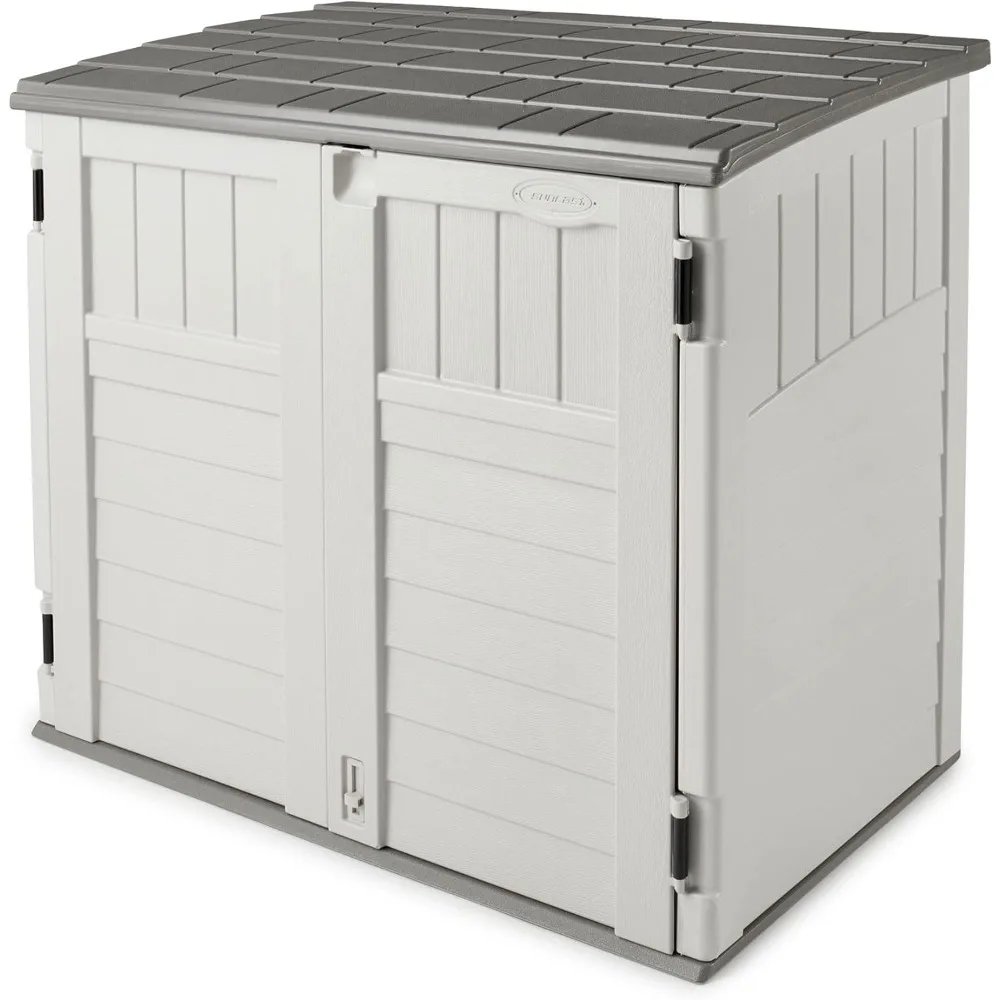 

Home Garden Accessories 34 Cu Ft Capacity Horizontal Outdoor Storage Shed for Garbage Cans Vanilla Backyard and Patio Use Sheds