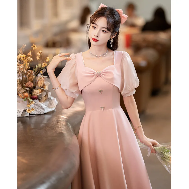 

Women Light Pink Prom Evening Dresses Toast Clothing Elegant A Line Formal Party Gown vestido