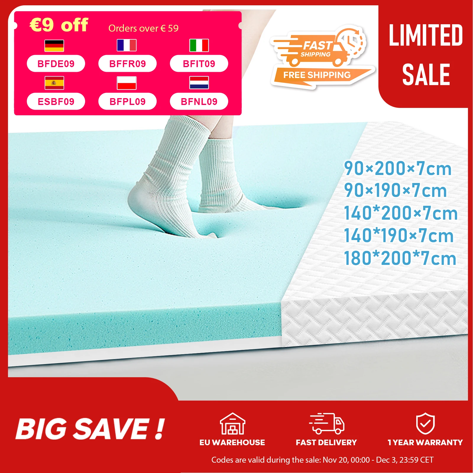 ROYGBIV Matratzen Topper mit H2/H3 Härte, Gel Topper für Komfort und Druckentlastung, Bett Topper 7 cm Höhe, vielseitig