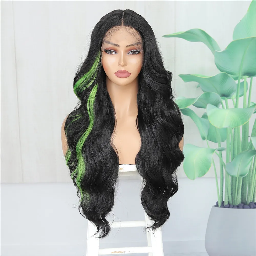 

SOKU Synthetic Lace Front Wig Ombre Brown 26Inch Body Wave Middle Part Lace Wig With Natural Baby Hair For Black Women