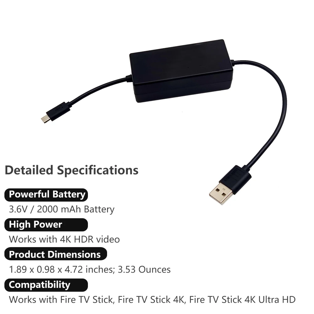 USB Power Cable Adapter for Fire TV Stick,Powers Streaming TV
