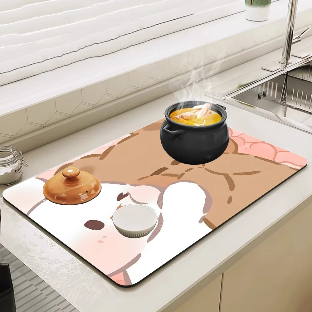 Cartoon rabbit illustration Printed Dish Drying Mat Super Absorbent Coffee Drain Pad Tableware Quick Dry Rug 6