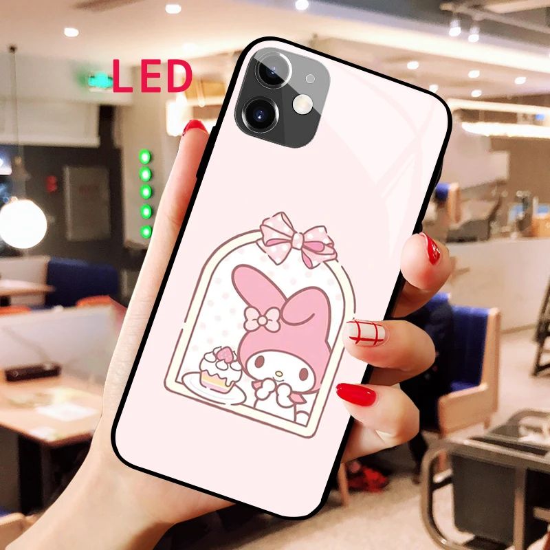 Melody Luminous Tempered Glass phone case For Apple iphone 13 14 Pro Max Puls mini Luxury Fashion RGB LED Backlight new cover luazon для телефона iphone 12 mini soft touch силикон голубой