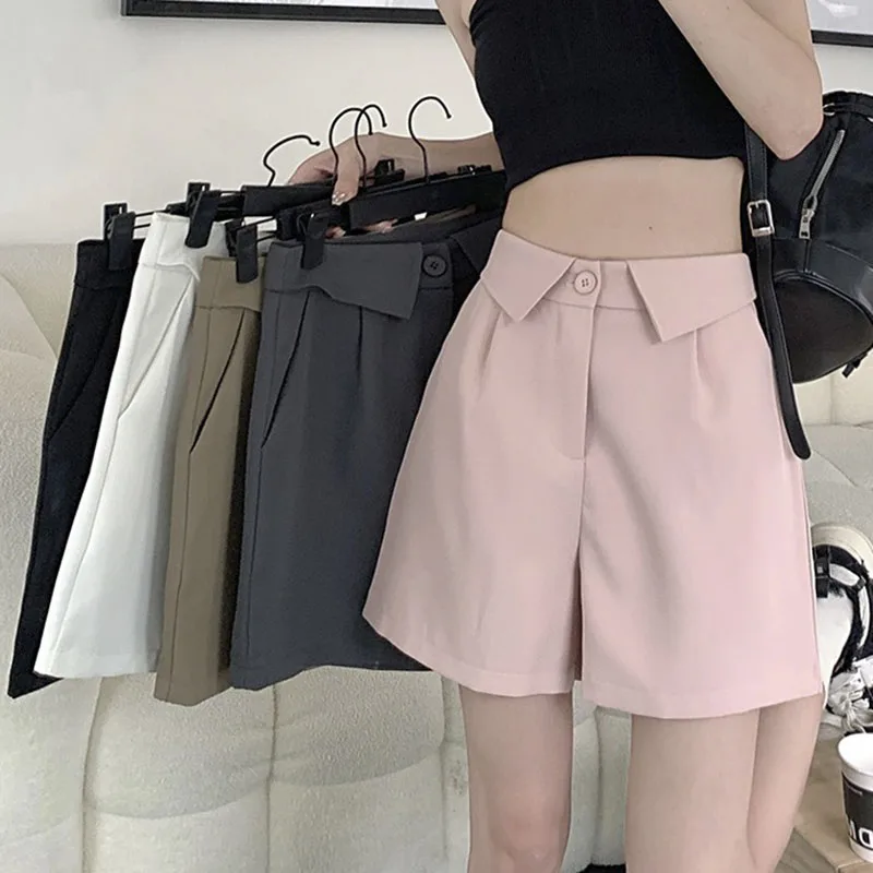 

Office Lady Solid Shorts For Women Summer Y2k Loose Short Pants Elegant Korean Fashion High Waisted Shorts