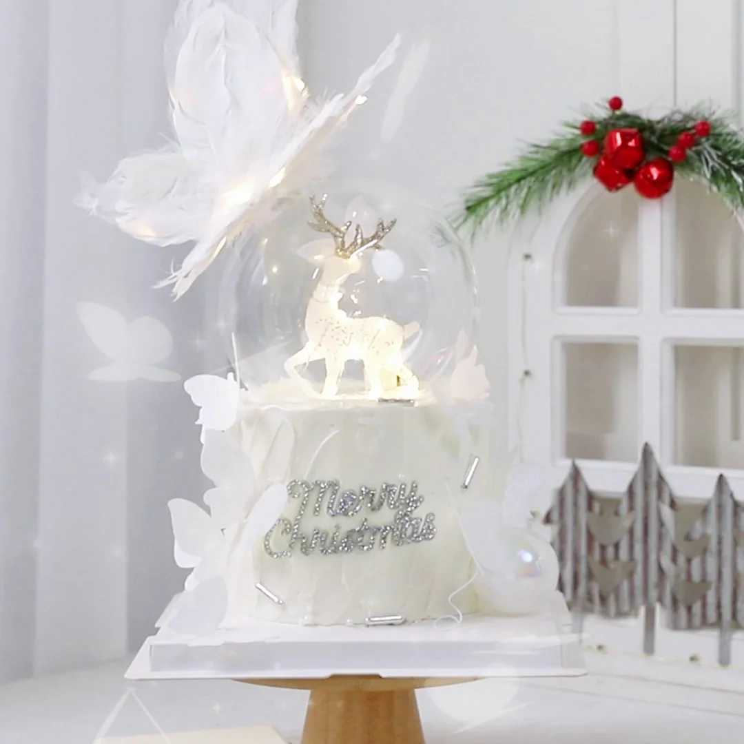 

Merry Christmas Cake Topper Decoration White Color Butterfly Plug in Birthday Wedding Party Elk Cupcake Dessert Baking Supplies