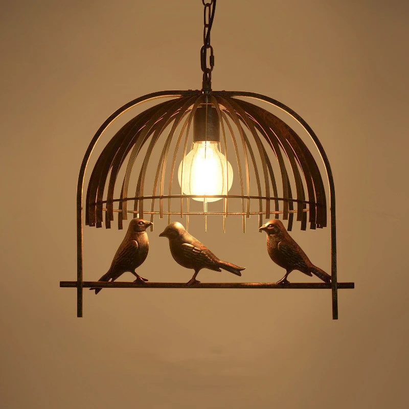 

Creative Bird Cage Lighting Chandelier E27 Wrought Iron Coffee Bar Restaurant Dining Room Kitchen Ceiling Lamp Fixture Bronze
