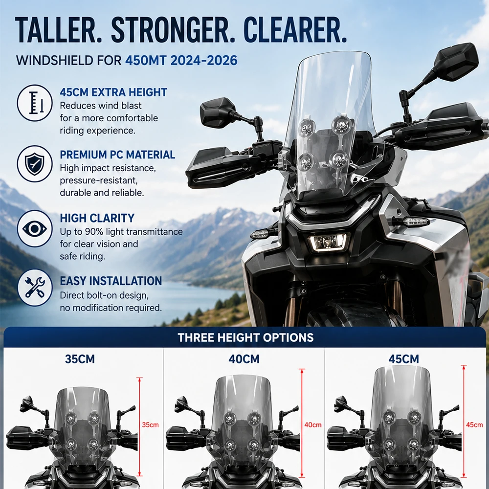 2026 450MT Windshield For CFMOTO 450 MT Accessories Motorcycle Front Windscreen for cf450mt MT 450 Windshield Parts 2024 2025