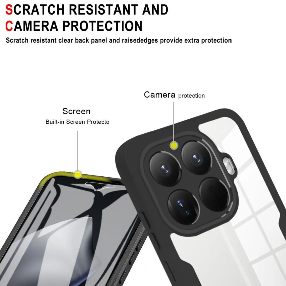 360° Shockproof Phone Case with Built-in Screen Protector and Transparent Back