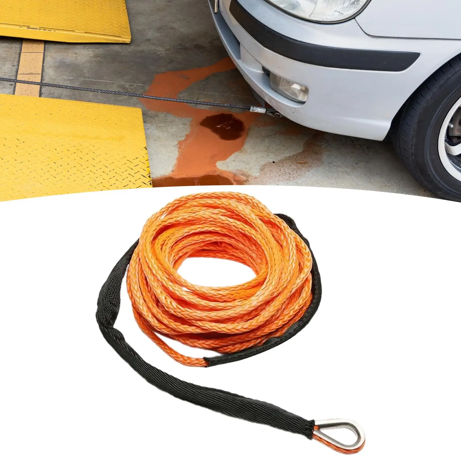 Car Tow Strap 1/4 inch x 49 Feet with Sheath Tow Strap 7700lbs Winch Rope Towing Rope for Car Truck SUV Vehicle Accessories