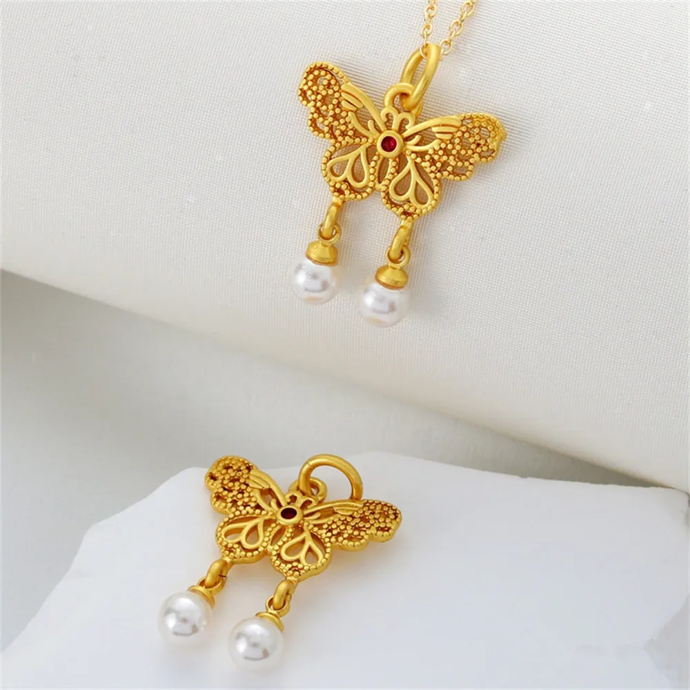 18-carat gold matte gold dangling shell beads butterfly pendant lifting slip diy handmade chain earrings jewelry accessories