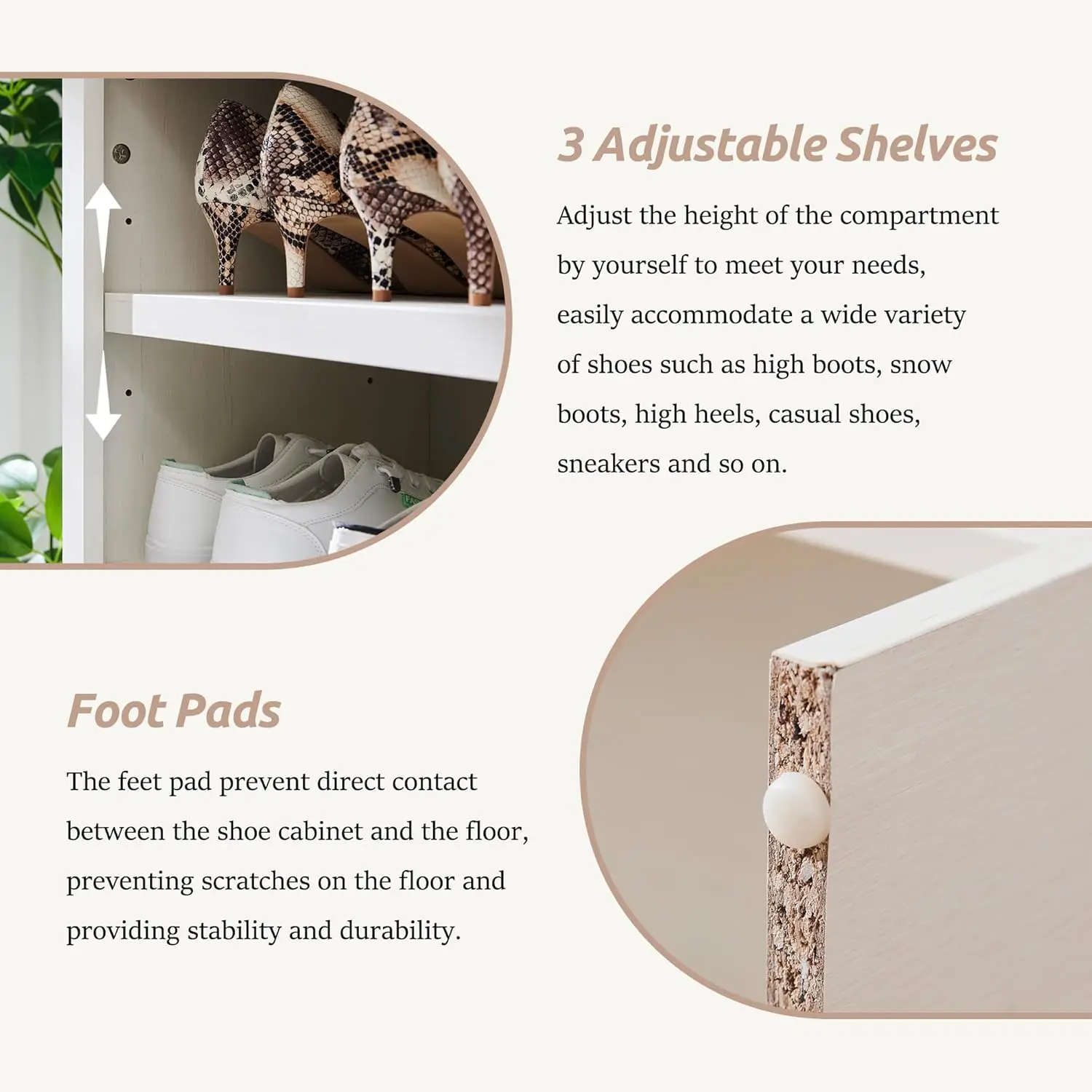 67" Tall Arched Shoe Cabinet, 8 Tiers Shoe Storage Cabinet, Freestanding Wooden Shoe Rack with Adjustable Shelves, Shoe 4