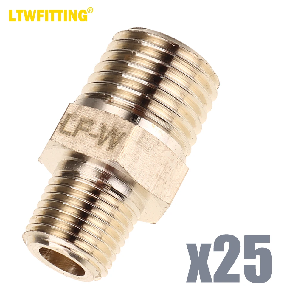 

LTWFITTING LF Brass Pipe Hex Reducing Nipple Fitting 1/4" x 1/8" Male NPT Air Fuel Water(Pack of 25)