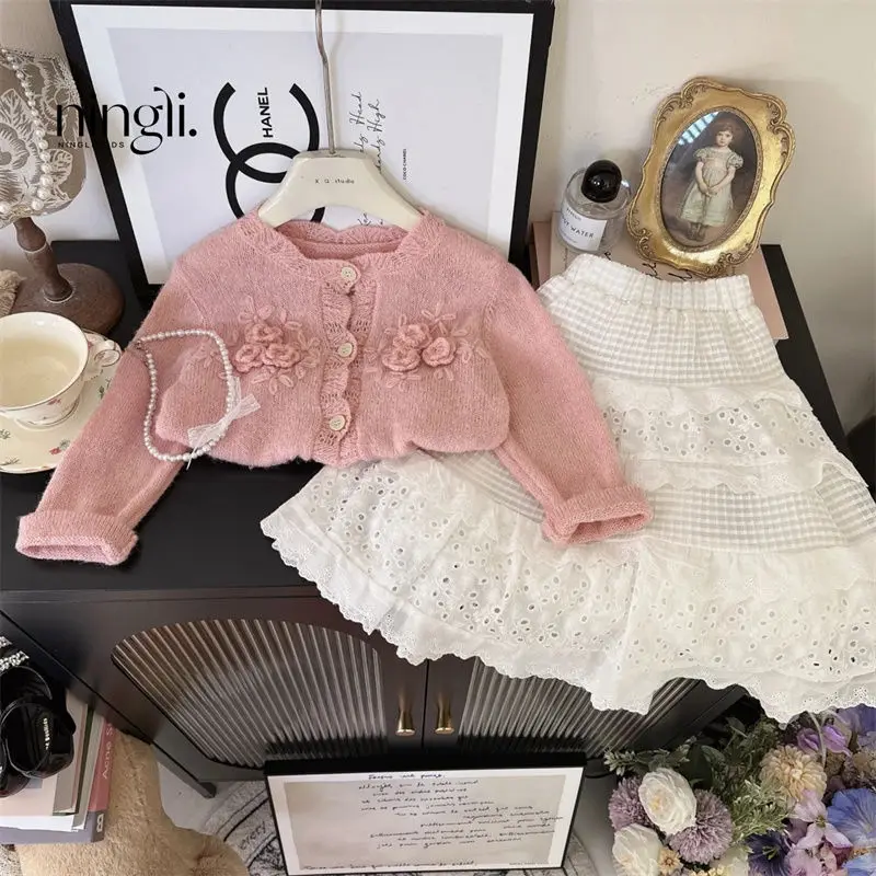 Baby Girls Fashion White Lace Long Skirts Spring Autumn Summer Elegant Kids Birthday Casual Skirt Children Clothes