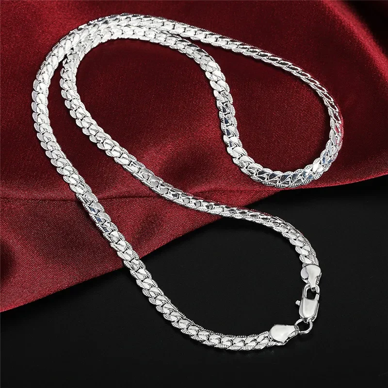 45-60cm 925 Sterling Silver 6MM Full jewelry set Fashion Jewelry For Women Men Link Chain Set Wedding Gift
