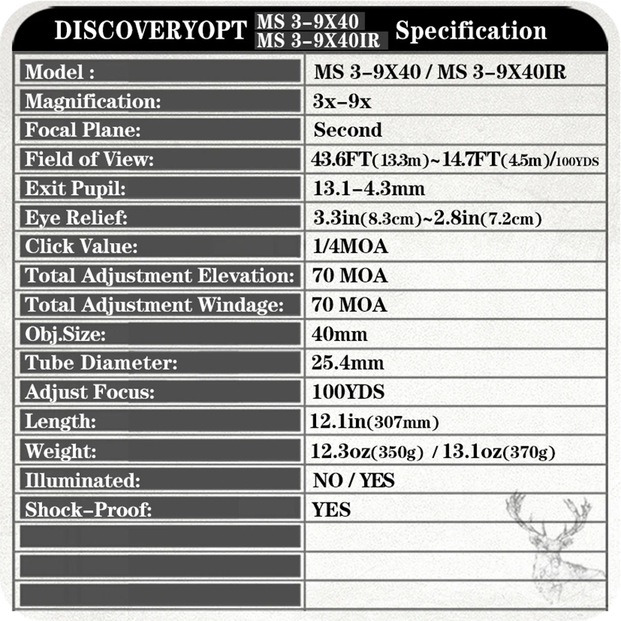 DISCOVERYOPT MS 3-9X40 Spring Riflescope MOA Reticle Hunting Sight Lockable Turrets Tactical Optics Scope tactical magnifier scope