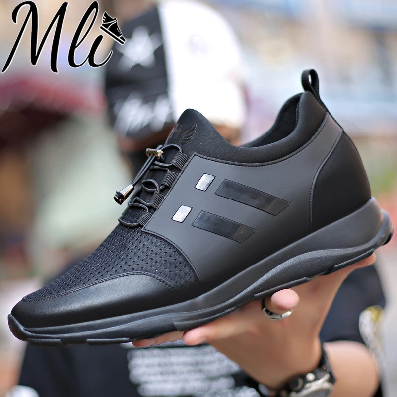 

Men PU Leather Casual Shoes Height Increasing Durable Sole Mesh Breathable Sport Shoes Fashion Trend Waterproof Male Sneakers