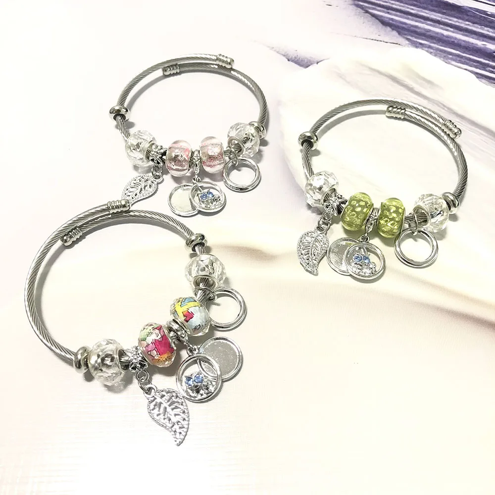 

Leaf Owl Animal Colors Stainless steel Silver Women Charm Bracelet
