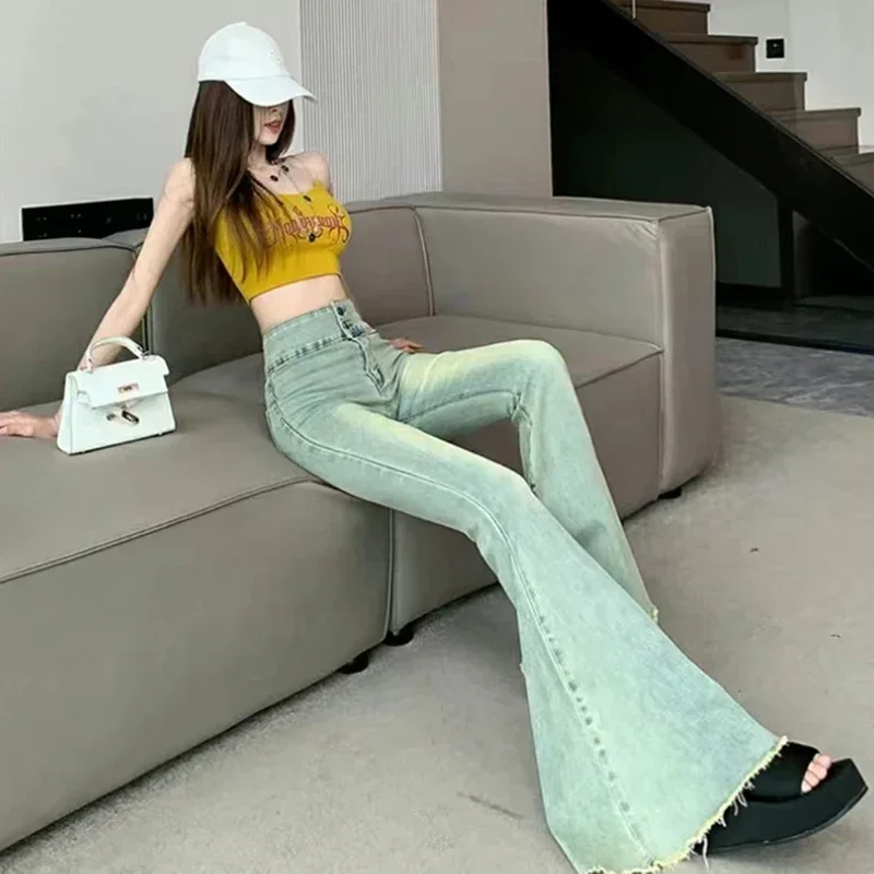★韓国人気★aeae★RAW EDGE FLARE JEANS Vintage Raw Edge Flare Jeans Korean Women's High Waist Slim