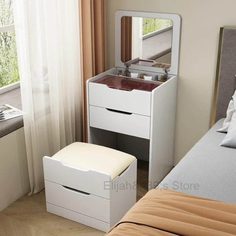 

Women Bedroom Vanity Table Makeup White Light Mirror Drawers Dressing Table Small Luxury Girl Modern Penteadeira Home Furniture