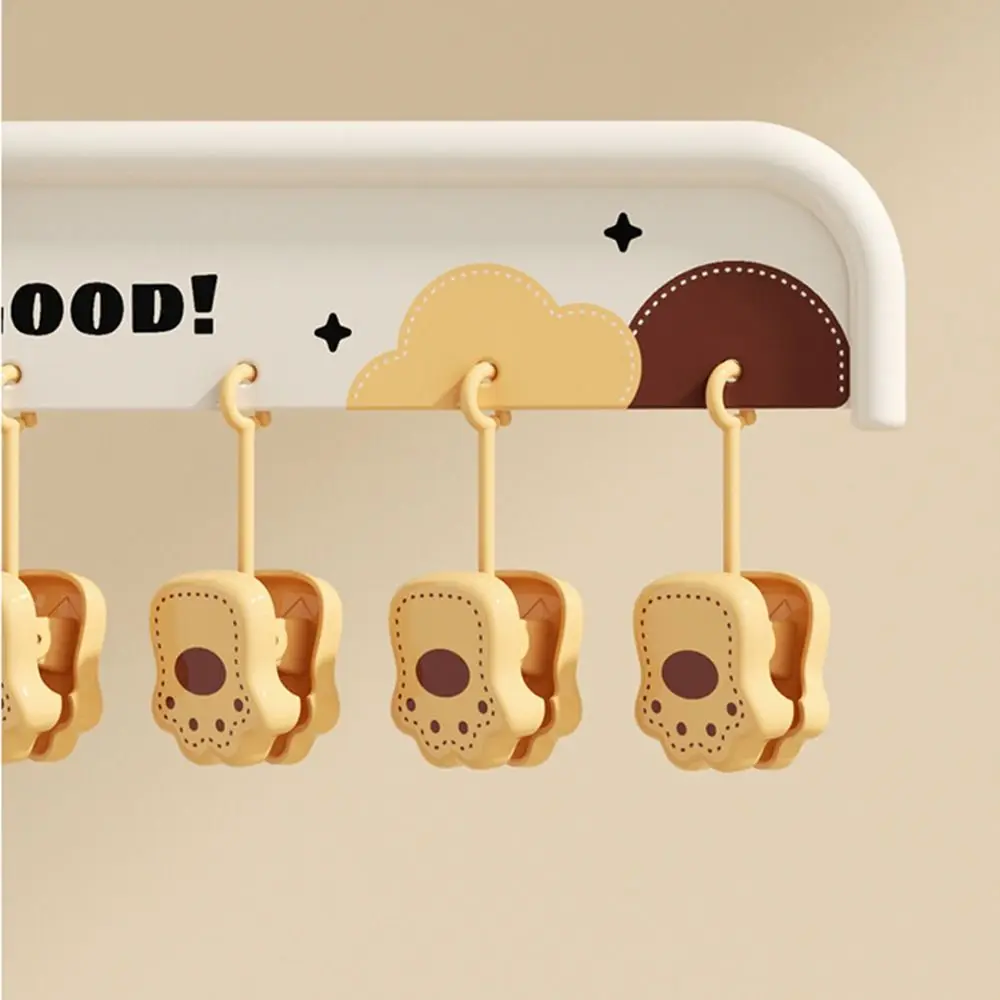 8 Clip Baby Clothes Hangers Portable Multifunctional Clothes Drying Rack Cartoon Paw Shape Rotatable Hanging Sock Clips Bedroom