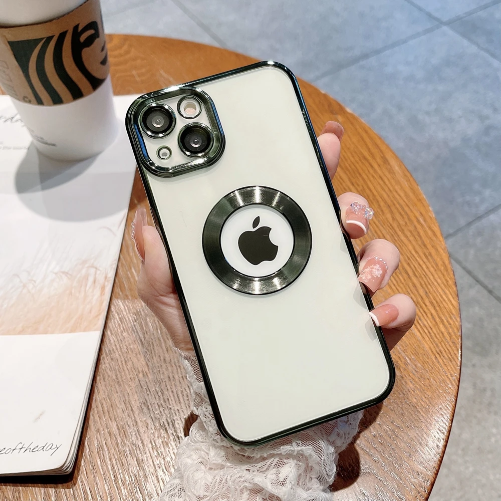 Luxury Transparent Plating Logo Hole Case for iPhone 11 Pro Max Glass Camera Protector Cover for iPhone 12 13 Pro Max Xs 7 8Plus iphone 12 pro wallet case