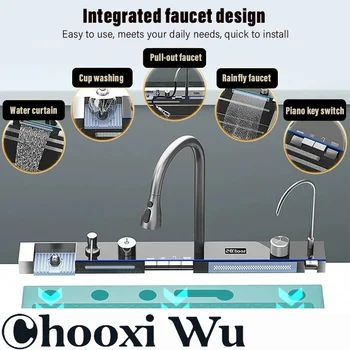 CHOO XIWU-อ่างล้างจานสแตนเลสพร้อมก็อกน้ำจอแสดงผลดิจิตอลอ่างล้างจานอ่างล้างจานอ่างล้างจานอ่างล้างจานอ่างล้างจานอ่างล้างจานแบบเดี่ยวขนาดใหญ่อ่างล้างจานแบบน้ำตกระบบ5ฟังก์ชั่น 1
