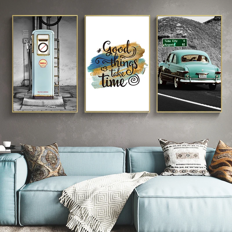 Vintage Classic Cars Highway Landscape Poster Art Stampe Decorative Pittura Murale Canvas Decor Camera Da Letto Picture For Living Room