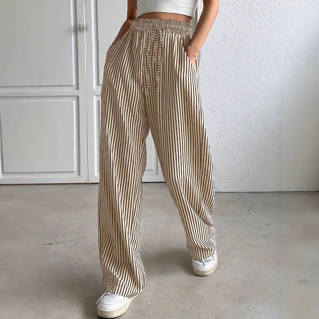 Women Striped Wide Leg Pants Autumn Full Trousers