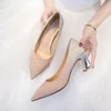 Sequins Wedding Party Shoes Women Sexy Pointed Toe 6.5cm Thick Heel Pumps Woman Slip-On Shining Banquet High Heels Shoes Female 6