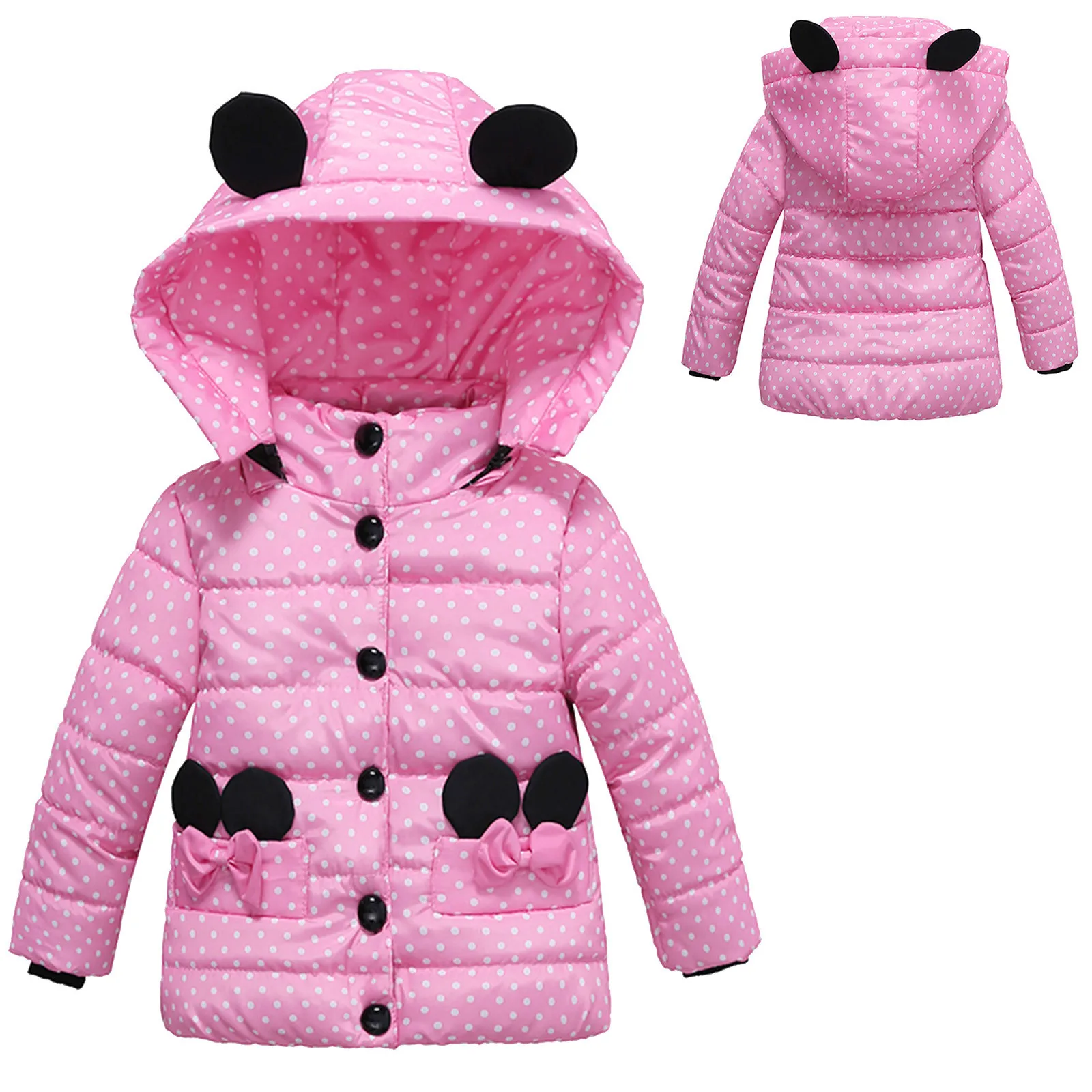 Infant Autumn Winter Jacket For Baby Girls Down Coat Children Outerwear Coats Dot Hooded Cotton Padded Kids Woolen Clothing
