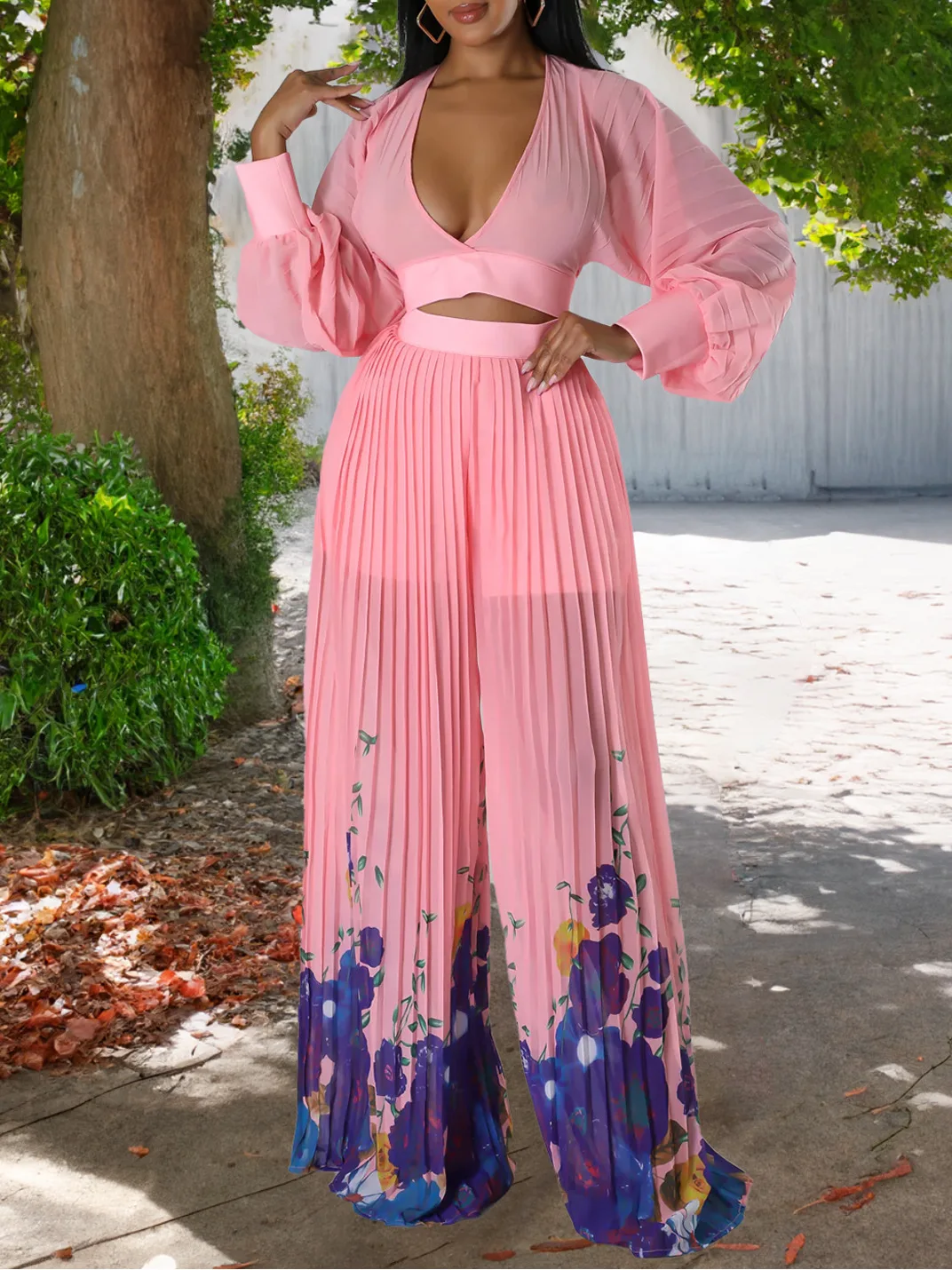 Summer Fashion Loose Pleated Two Piece Set African Women Elegant Ol Lace Up  Shirt Wide Leg Pants Pleated Two Piece Set Women - Pant Sets - AliExpress