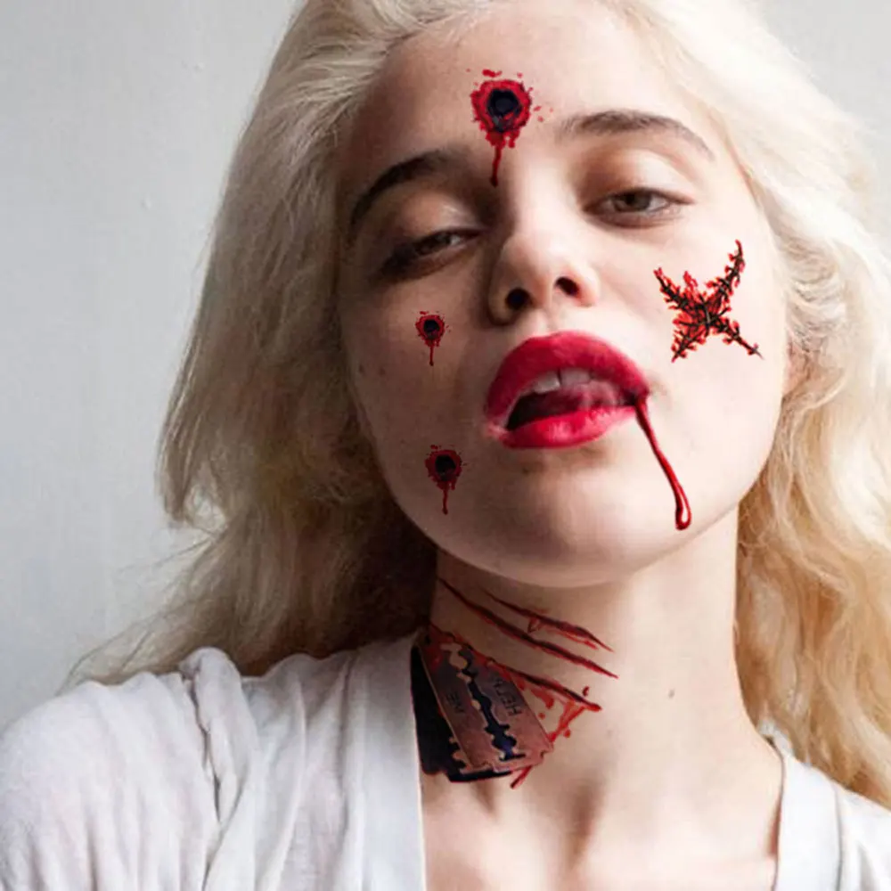 30pcs Waterproof Halloween Tattoo Stickers Bleeding Wound Scar Temporary Tattoos for Women Men Fake Tattoo For Halloween Party 2
